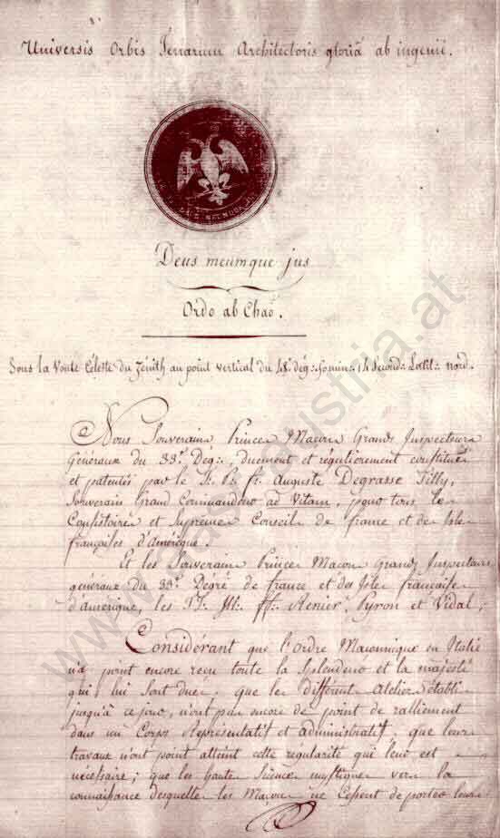Anerkennungsurkunde Oberster Rat Italien von 1805 Seite 1